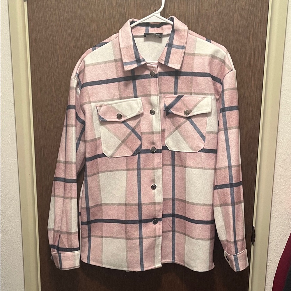 Pink and White Plaid Button-Up jacket shirt